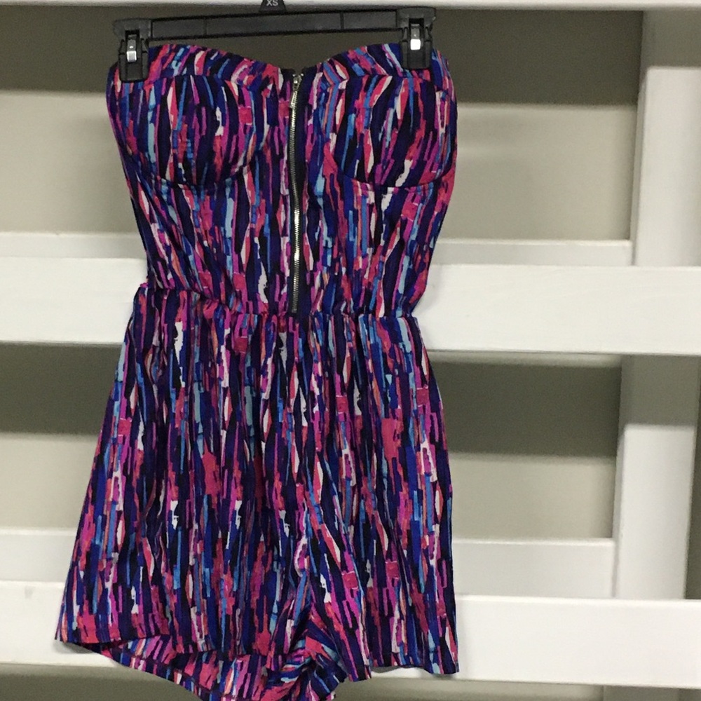 Toxik3 multi colored strapless romper.